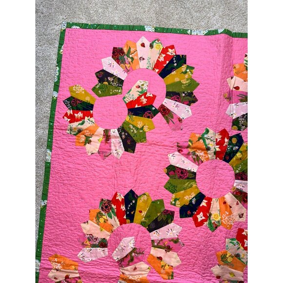 LaDan Abosein Pretty In Pink Quilt Dresden Petals Colorful Floral Size 62x42 - Picture 4 of 7